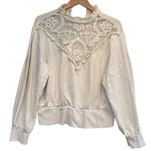 🌈 6/$60 Express Sweatshirt Cream Lace Mock Turtleneck Extra Large 100% Cotton